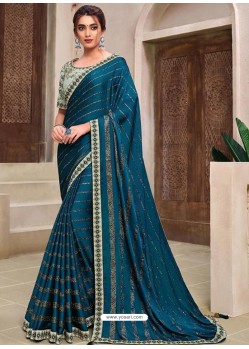 Teal Blue Designer Traditional Wear Silk Sari