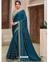 Teal Blue Designer Traditional Wear Silk Sari