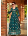 Teal Readymade Latest Long Gown Kurti