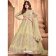 Light Yellow Bridal Designer Party Wear Butterfly Net Anarkali Suit