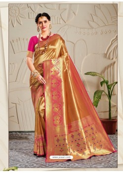 Gold Designer Traditional Wear Banarasi Silk Sari