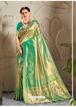 Aqua Mint Designer Traditional Wear Banarasi Silk Sari