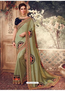 Olive Green Latest Designer Party Wear Sari