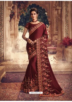 Maroon Latest Designer Party Wear Sari
