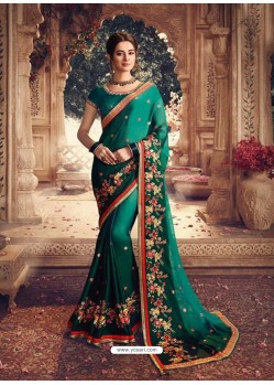 Teal Latest Designer Party Wear Sari