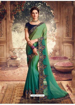 Green Latest Designer Party Wear Sari