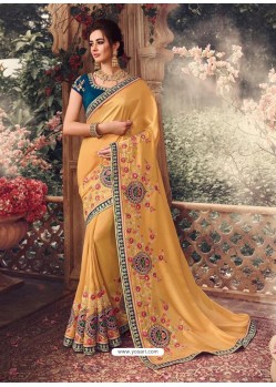 Mustard Latest Designer Party Wear Sari