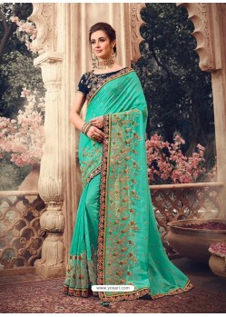 Aqua Mint Latest Designer Party Wear Sari