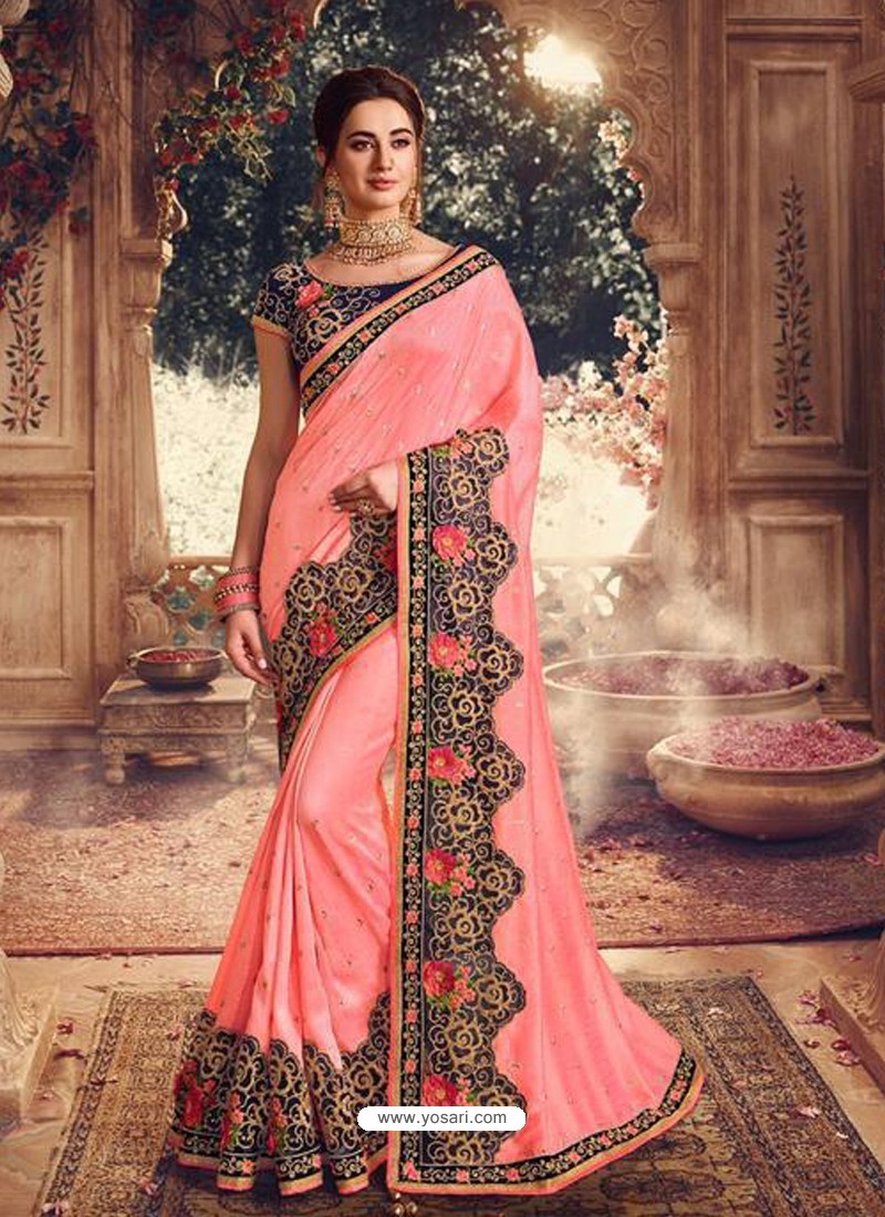 Peach Latest Designer Party Wear Sari