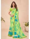 Green Designer Casual Wear Crepe Sari