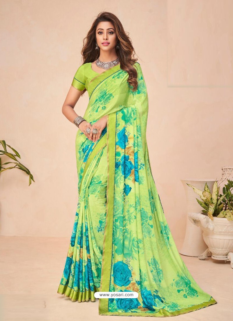 Green Designer Casual Wear Crepe Sari