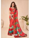 Red Designer Casual Wear Crepe Sari
