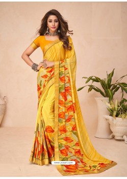 Yellow Designer Casual Wear Crepe Sari