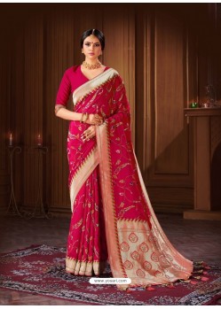 Rose Red Latest Designer Party Wear Sari