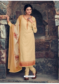 Cream Readymade Latest Designer Party Wear Straight Salwar Suit
