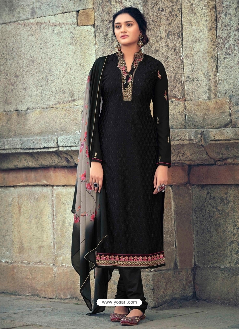 Black Readymade Latest Designer Party Wear Straight Salwar Suit