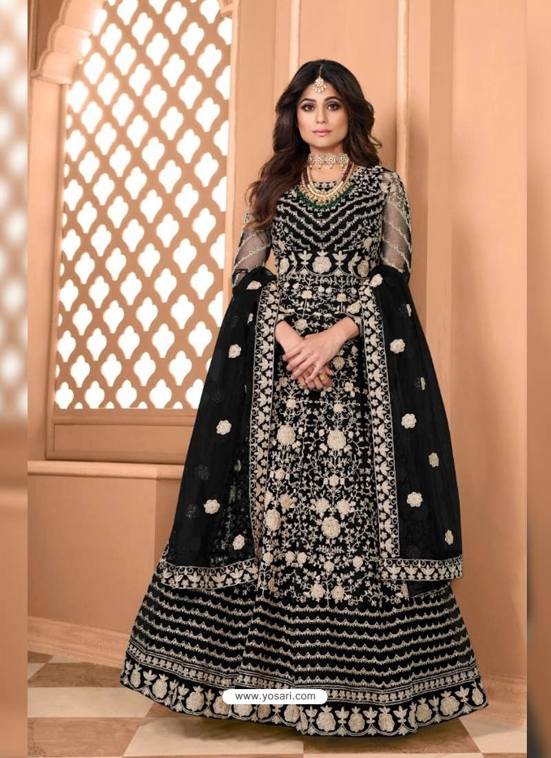 Black Bridal Designer Party Wear Soft Net Anarkali Suit