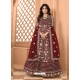 Maroon Bridal Designer Party Wear Soft Net Anarkali Suit