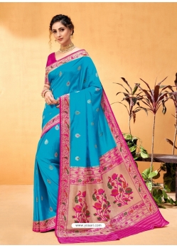 Blue Designer Party Wear Art Soft Silk Sari