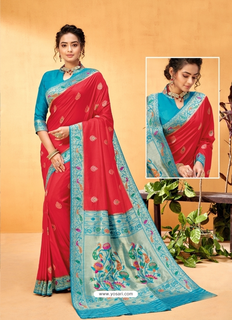 Red Designer Party Wear Art Soft Silk Sari
