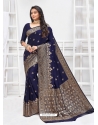 Navy Blue Designer Party Wear Art Soft Silk Sari