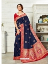 Navy Blue Designer Party Wear Art Soft Silk Sari