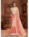 Light Orange Designer Party Wear Net Sari