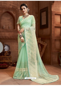 Sea Green Designer Party Wear Net Sari