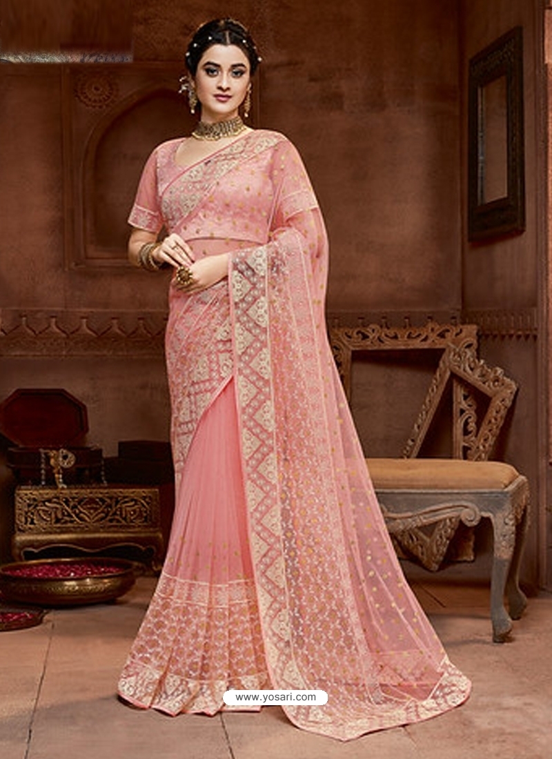 Pink Designer Party Wear Net Sari