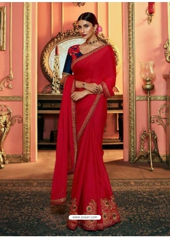 Tomato Red Latest Designer Party Wear Sari