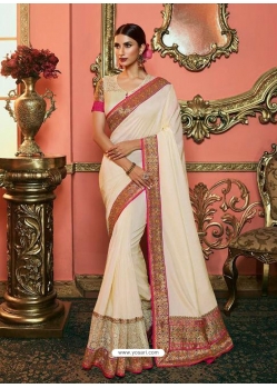 Off White Latest Designer Party Wear Sari