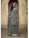 Grey Embroidered Designer Heavy Foux Georgette Sharara Suit