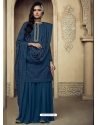 Dark Blue Embroidered Designer Heavy Foux Georgette Sharara Suit