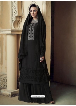 Black Embroidered Designer Heavy Foux Georgette Sharara Suit