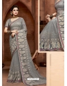 Grey Designer Party Wear Net Sari