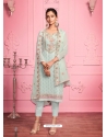 Aqua Grey Embroidered Designer Alizeh Gerogette Straight Salwar Suit