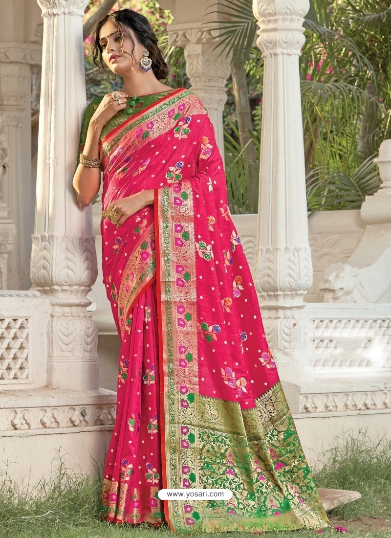 Fuchsia Designer Party Wear Silk Sari