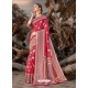 Light Red Designer Party Wear Silk Sari