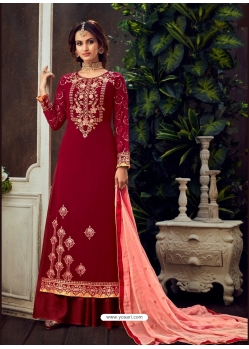 Maroon Designer Party Wear Pure Georgette Palazzo Suit