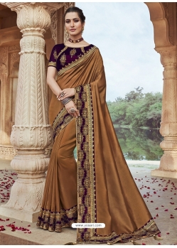 Brown Designer Party Wear Silk Sari