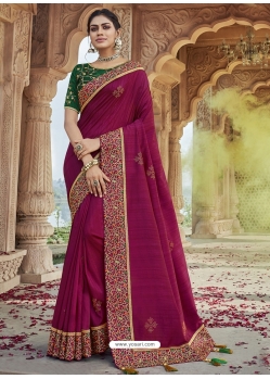 Deep Wine Designer Party Wear Silk Sari