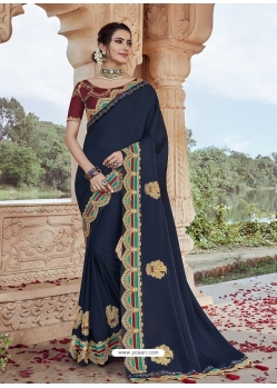 Navy Blue Designer Party Wear Silk Sari