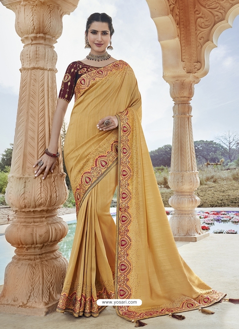 Cream Designer Party Wear Silk Sari