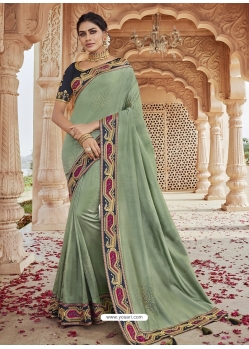 Olive Green Designer Party Wear Silk Sari