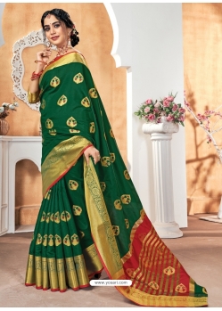 Dark Green Designer Party Wear Silk Sari