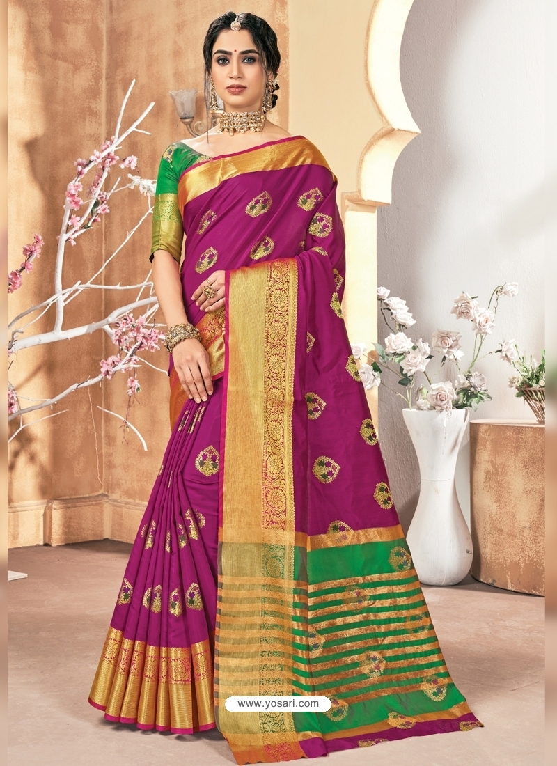Medium Violet Designer Party Wear Silk Sari