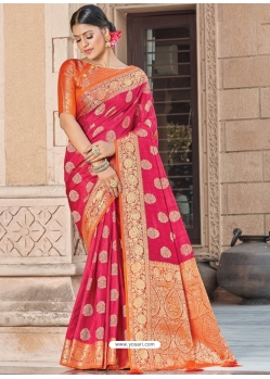 Fuchsia Designer Party Wear Silk Sari