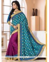 Excellent Blue And Magenta Bhagalpuri Silk Designer Saree