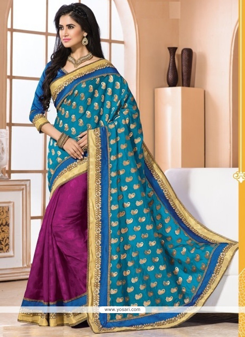 Excellent Blue And Magenta Bhagalpuri Silk Designer Saree