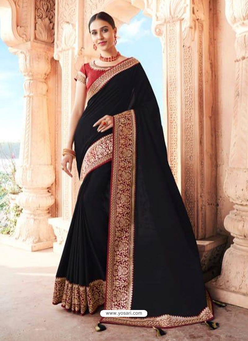 Black Designer Party Wear Dola Silk Sari